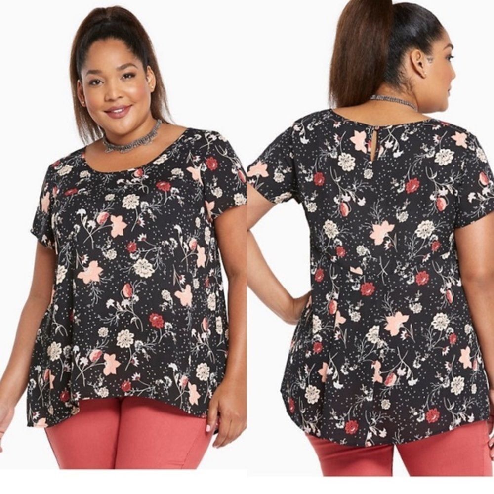 Torrid Black Floral Polkadot Blouse
